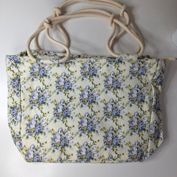 Canvas Bag Rope Handle Large 18 Inch Wide Floral Beach Farm Country Style - Picture 10 of 10